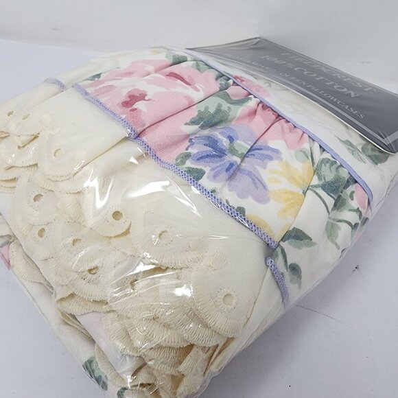 Fieldcrest 100% Cotton Pillowcases Std/Queen Floral Print 180 Thread Count - Picture 4 of 5